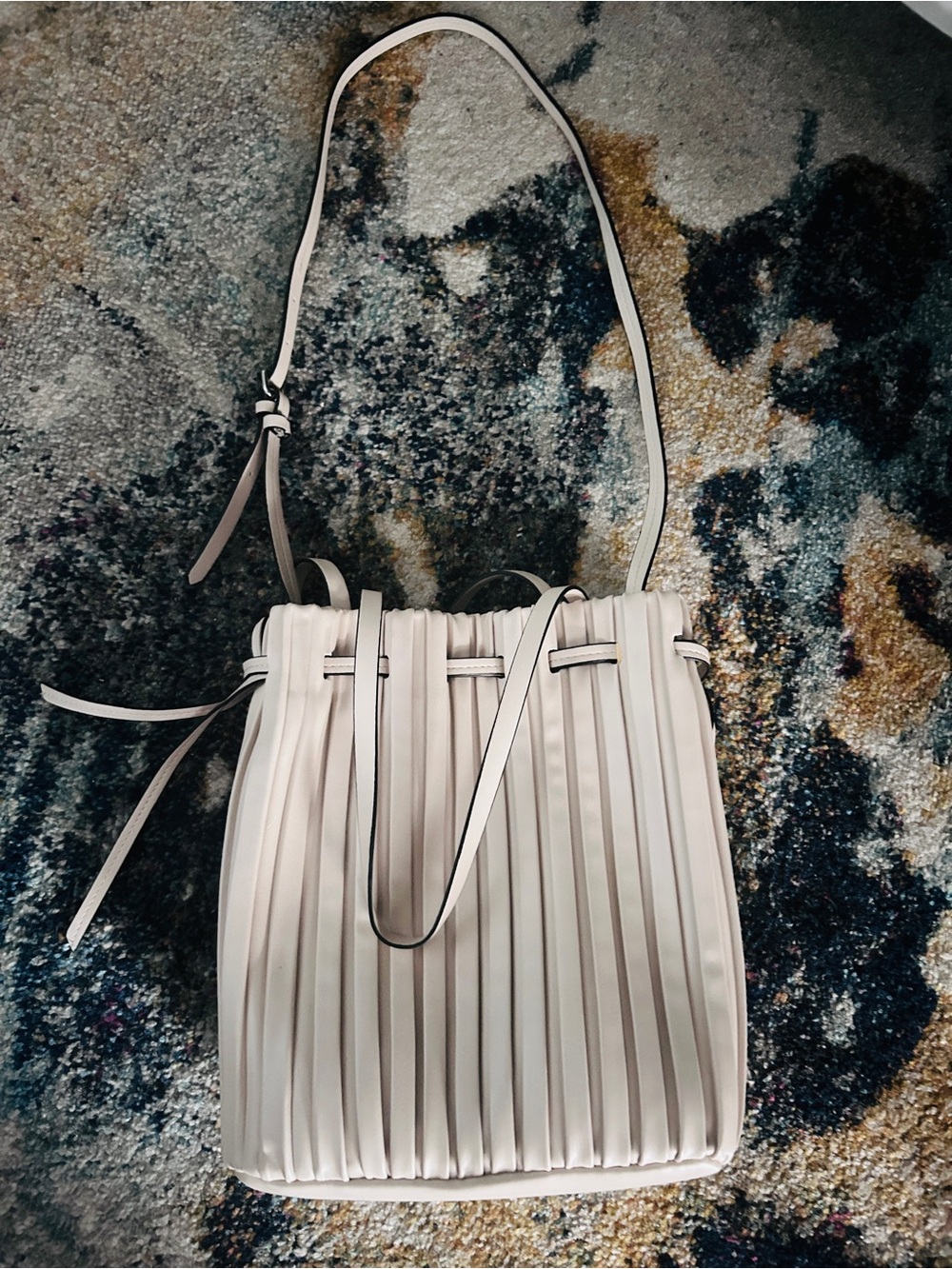 Zara Cream Pleated Bucket Shoulder Bag